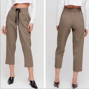Babaton Aritzia Errol Jogger Drawstring Pants Linen Blend Taupe Khaki Sz Medium